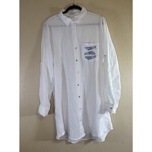 NWT 4our Dreamers Large Tunic Top Dress White Gauze Roll Tab Coastal Resort